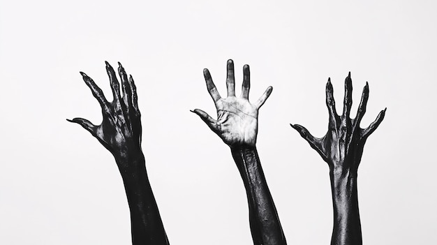 Photo creepy black and white halloween hands reaching out with claws generative ai