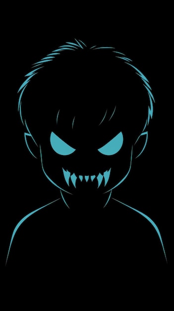 Creepy Boy Silhouette with Glowing Eyes and Teeth