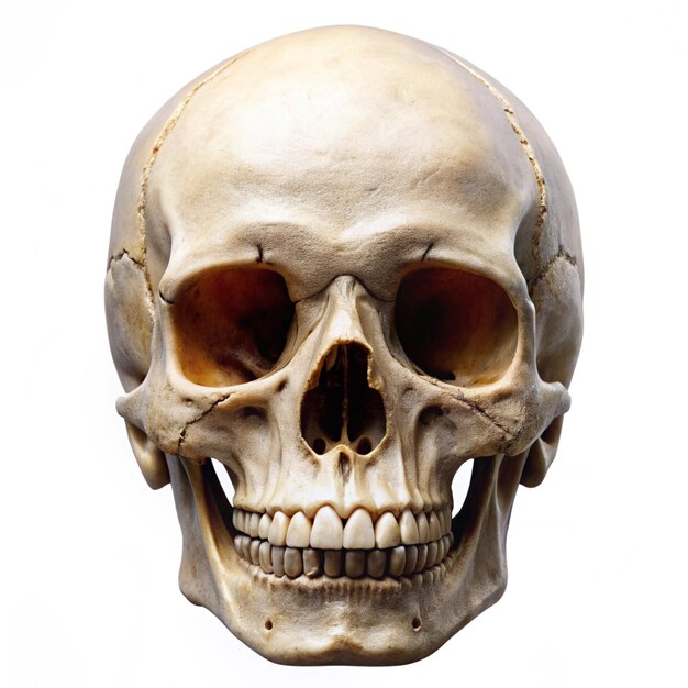 Photo a creepy and clean human skull on white background