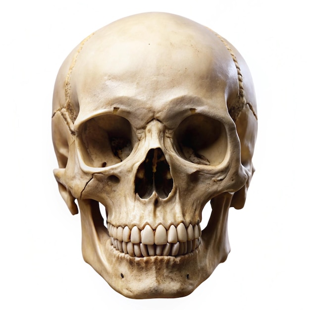 A Creepy And Clean Human Skull On White Background