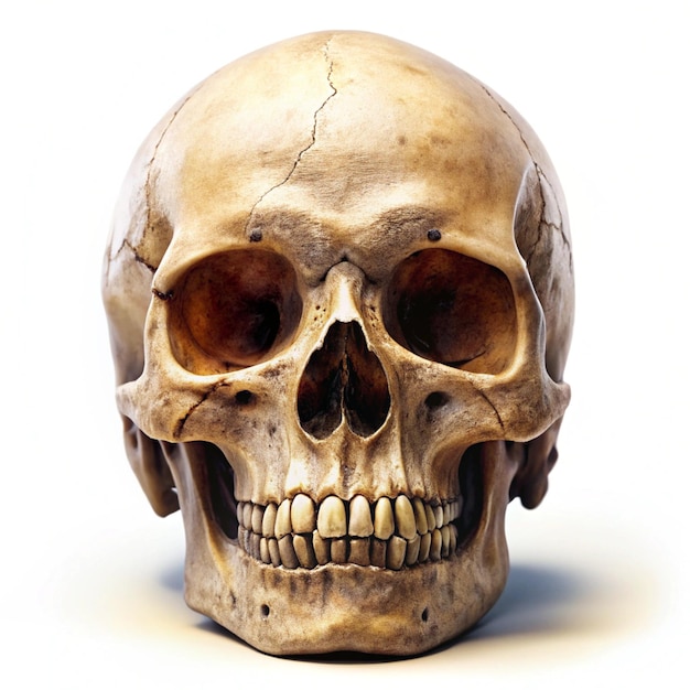 A Creepy And Clean Human Skull On White Background