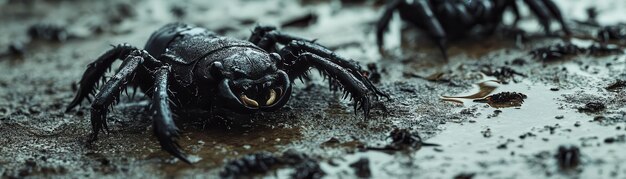 Photo creepy crawlies made of rubber scattered on a table eerie style closeup soft lighting high detail dark tones