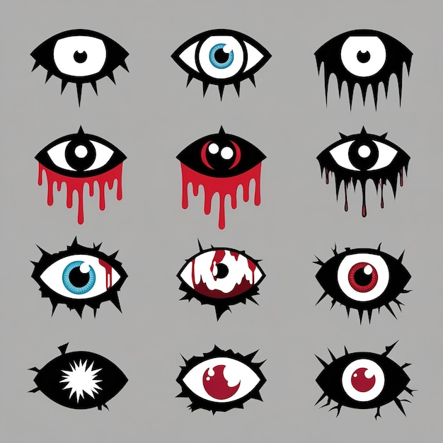 Photo creepy eye illustrations with dripping and cracked effects