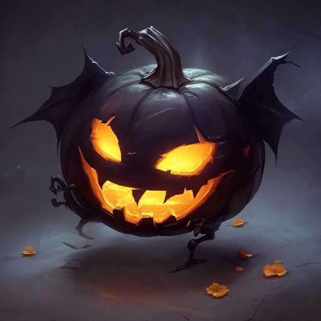 Creepy Jackolantern with Bat Wings