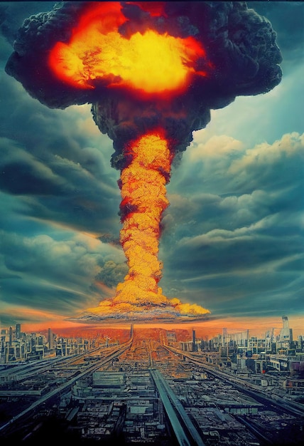 Photo a creepy mushroom nuclear bomb explosion in a metropolis. a nuclear apocalyptic catastrophe