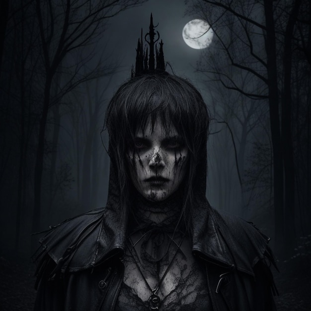 a creepy picture of a zombie with a full moon in the background