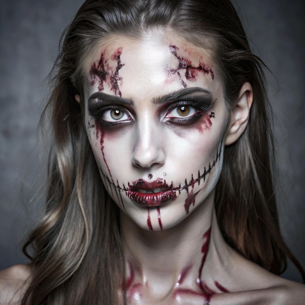 Photo creepy skull makeup for halloween costume skull makeup halloween makeup creepy scary face paint