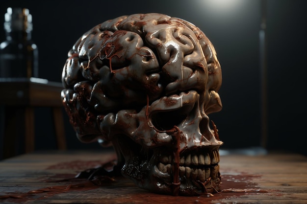 A creepy skull with a brain on it