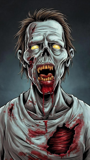 Creepy zombie with bloody mouth in the middle of body digital art style illustration pnting fantasy