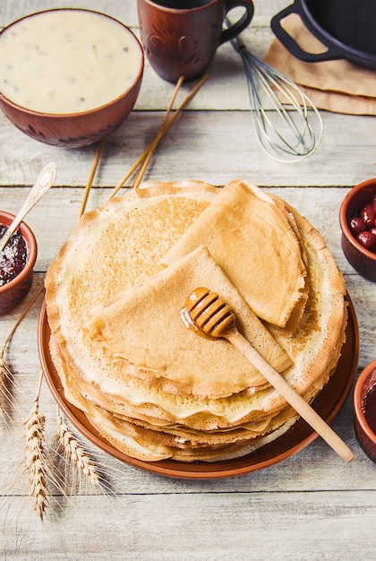 Crepes are homemade. Pancakes. Selective focus. Food