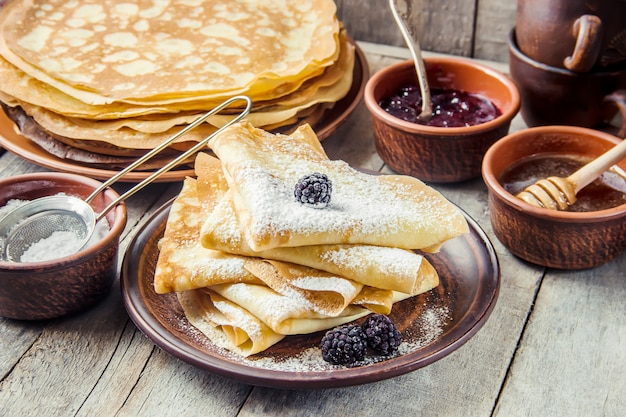 Crepes are homemade. Pancakes. Selective focus. Food