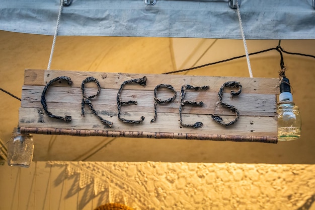 Crepes sign at the market in Catania Sicily, Italy.