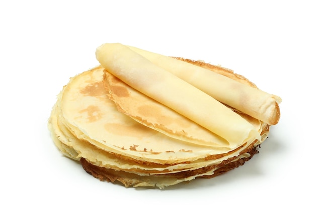 Crepes or thin pancakes isolated on white background