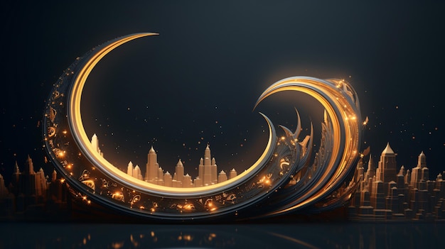 Crescent Islamic with hanging lantern for specific event or purpose