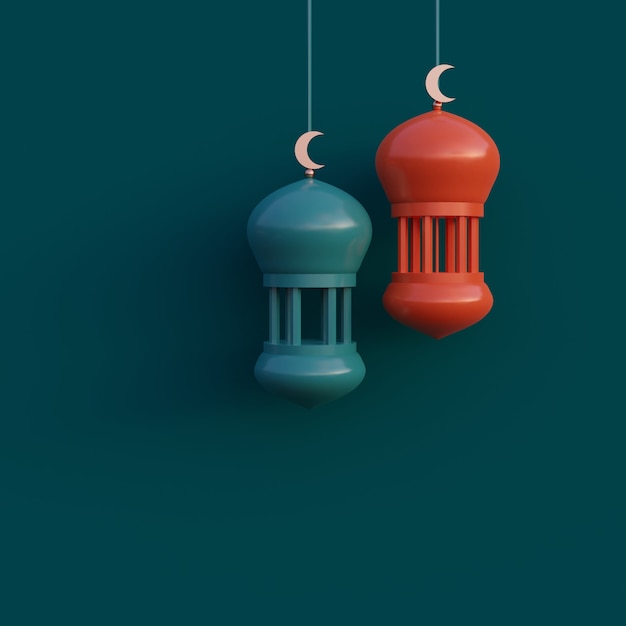 crescent moon arabic lantern ramadan kareem mawlid iftar isra miraj 3D rendering