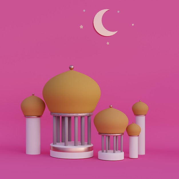 crescent moon arabic lantern ramadan kareem mawlid iftar isra miraj 3D rendering