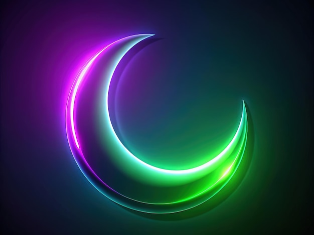 Photo crescent moon design in vibrant neon green and purple against a dark backdrop generative ai