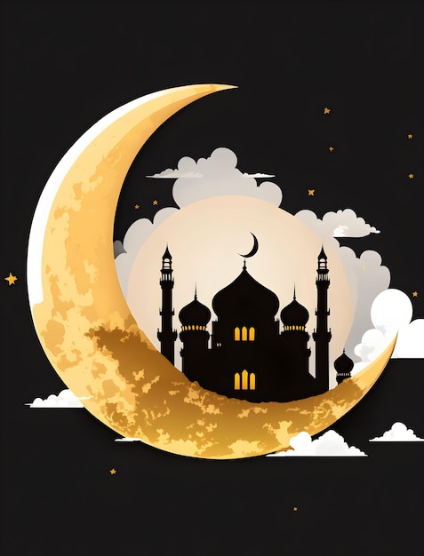 Photo crescent moon mosque illustration