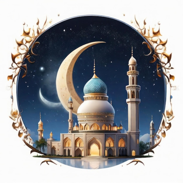 Crescent moon and mosque Ramadan Islam Mosque Ramadan illustration isolated over on transparent whit