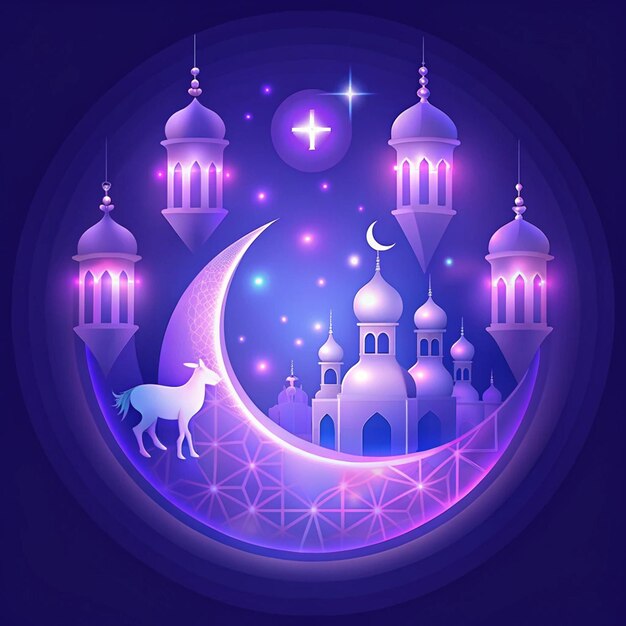 Crescent Moon and Mosque with Star