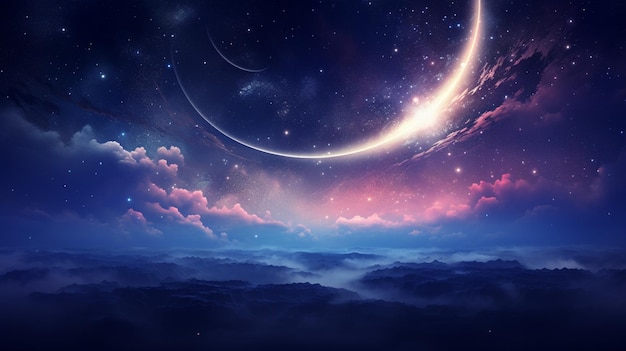 Crescent moon night sky galaxy wallpaper picture AI generated art