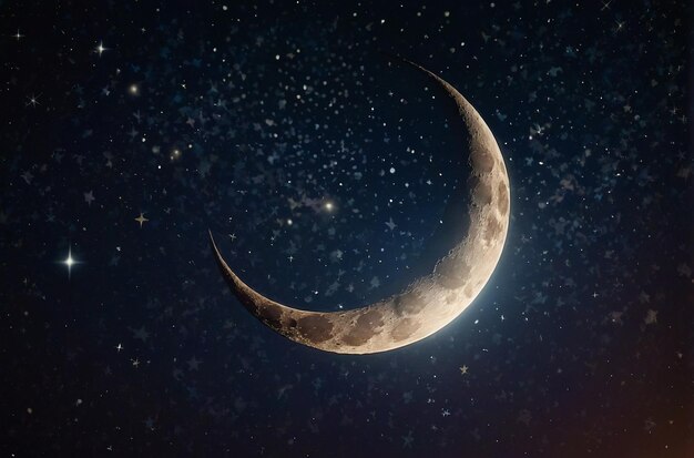 Crescent moon with a backdrop of twinkling stars