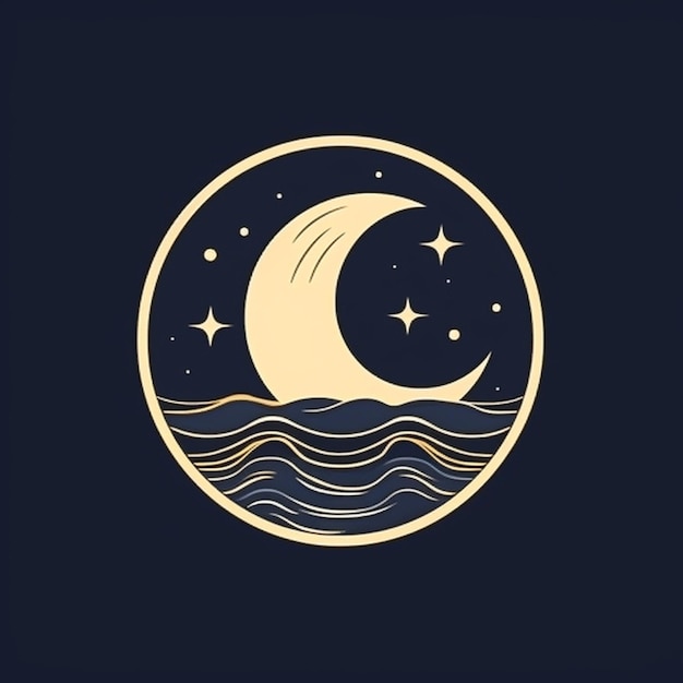 A crescent with stars and waves in the middle of it generative ai