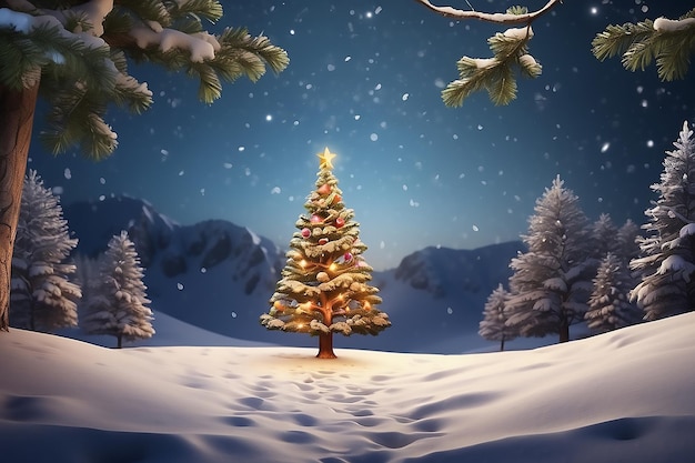 Crhistmas Tree background with snow and copy space for text