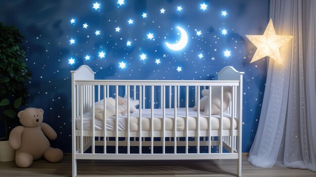 Crib with starry night projection