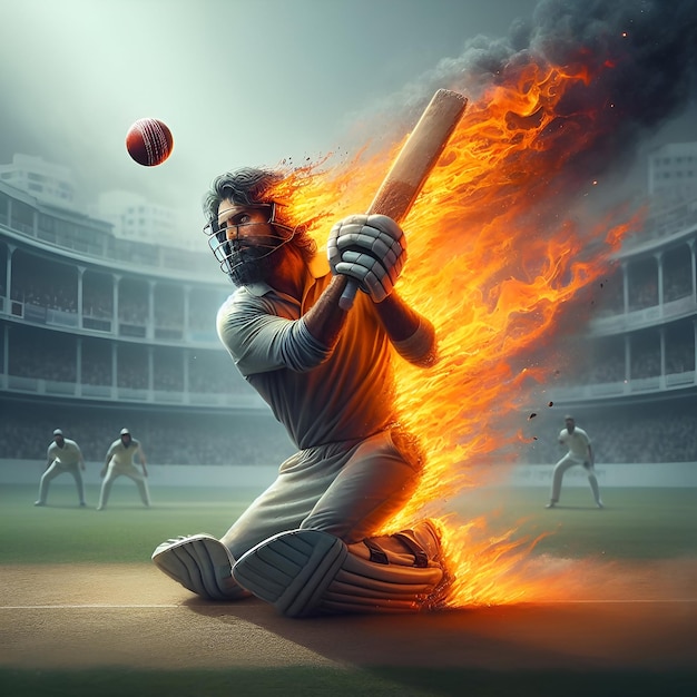 Cricket Batsman About to Strike Ball Generated by AI