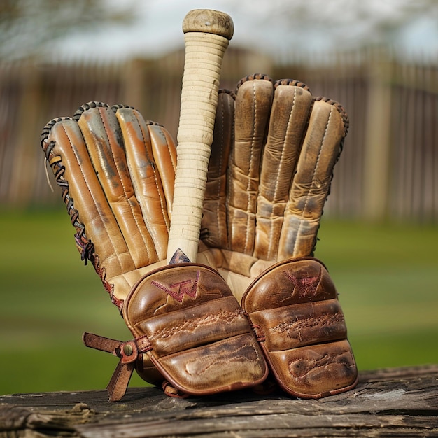 Photo cricket batting gloves and stumps in the background