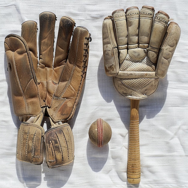 Photo cricket batting gloves and a wicketkeepers gloves nearby