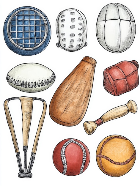 Photo cricket equipment a handdrawn collection