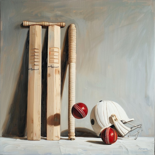 Photo cricket kit and stumps next to it