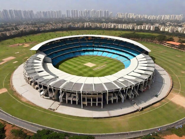 Cricket stadium at sunny day with blue sky