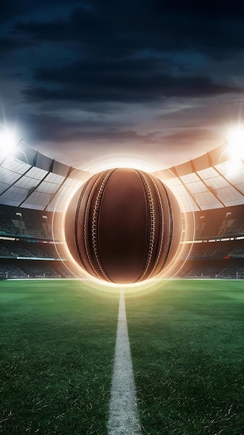 Cricket stadium with ball in lights and flashes 3d render