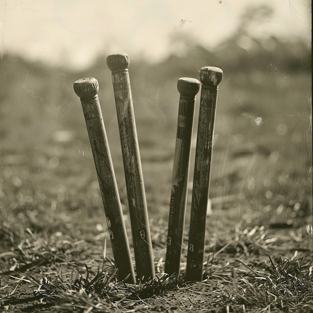 Photo cricket stumps in a historical match photo