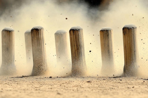 Photo cricket stumps wobbling after a ball strikes them