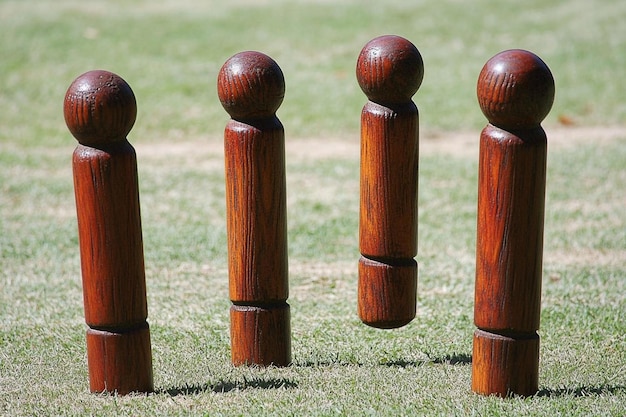 Photo cricket stumps wobbling after a ball strikes them