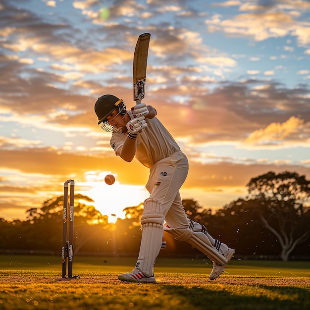 Cricketer on the field in action