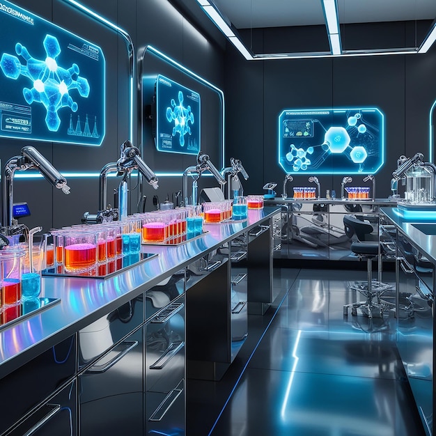 Photo crie uma cena de um laboratory futurista em 3d