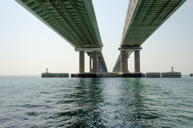 Crimean Bridge. Bridge across the Kerch Strait.Bridge supports.