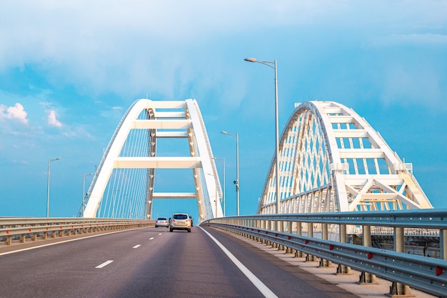 Crimean new automobile and railway bridge across the Kerch Strait in Russia