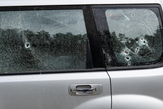 Criminal incident Car burglary Broken left side window of a car