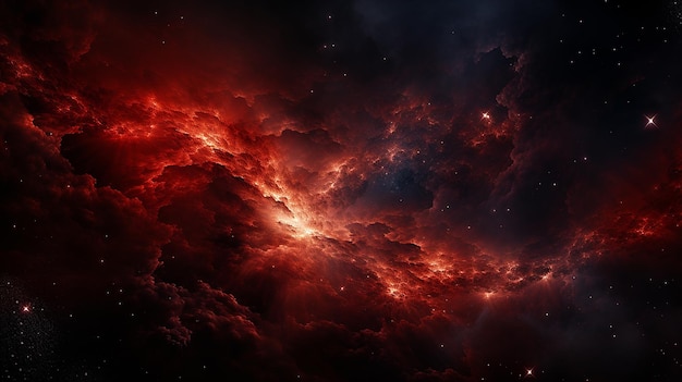 Crimson Cosmos Dark Red Nebula Amid a Profusion of Silver Stars