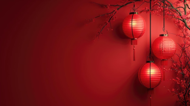 Crimson Elegance Minimalist Red Lanterns Against a Chinese New Year Backdrop