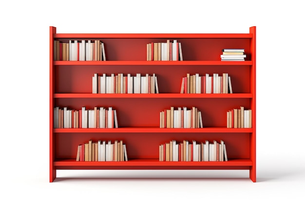 A Crimson Oasis of Knowledge A WellStocked Red Bookshelf Overflowing With Literature on White or PNG Transparent Background