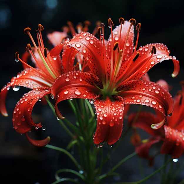 Photo crimson spider lily flower image with striking red petals