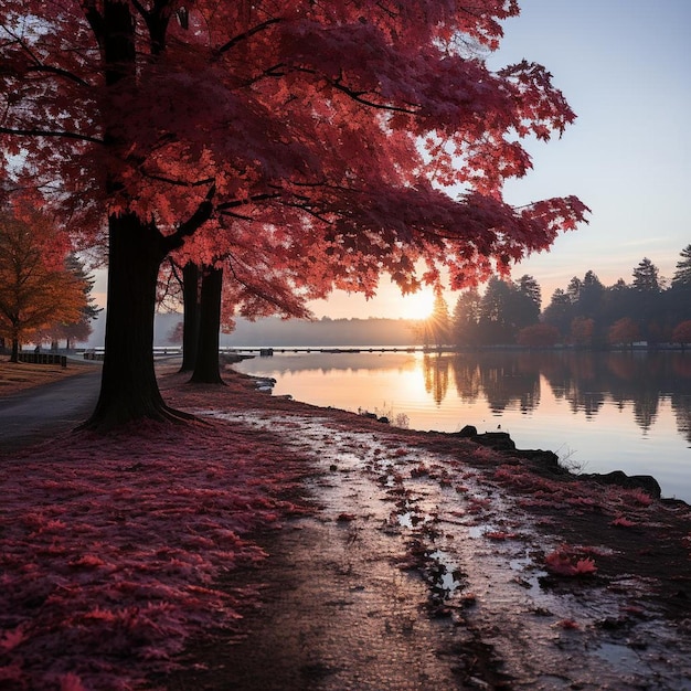 Crimson Tranquility Autumn Landscape Photo