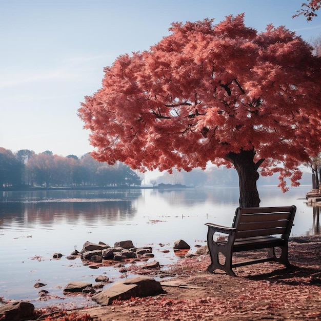 Crimson Tranquility Autumn Landscape Photo